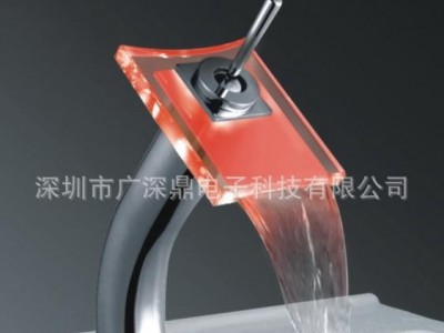 LED玻璃水龙头 面盆龙头玻璃瀑布水龙头 加高台上盆水龙头S