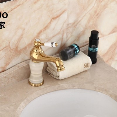 欧式卫浴天然玉石台面盆水龙头  浴室金色仿古水龙头 **供货