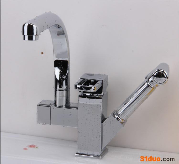 全新全铜厨房四方抽拉旋转多功能厨房水龙头