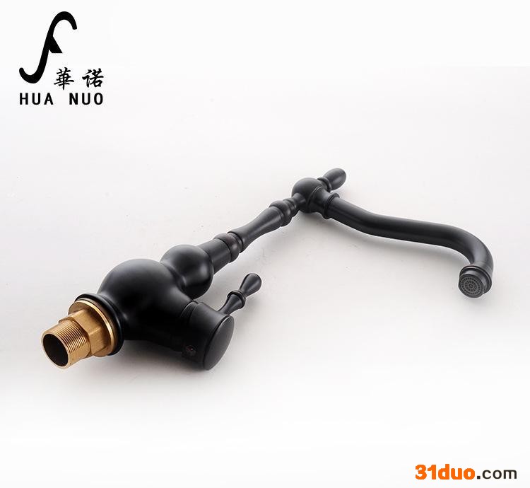 卫浴洁具 欧式仿古黑色水龙头 菜盘水槽水龙头全铜冷热 源头