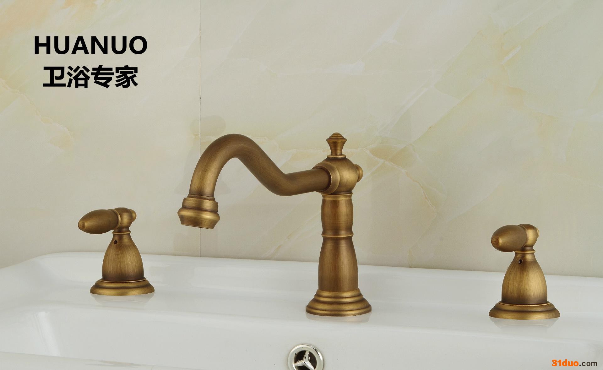 卫浴洁具 【欧式仿古水龙头 分体三件套浴室柜水龙头】 全铜冷