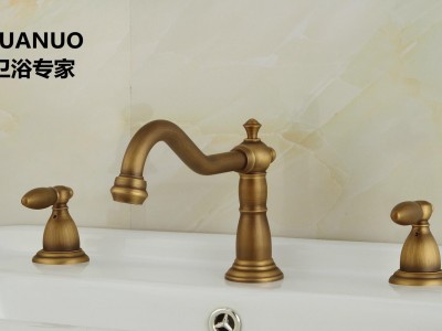 卫浴洁具 【欧式仿古水龙头 分体三件套浴室柜水龙头】 全铜冷