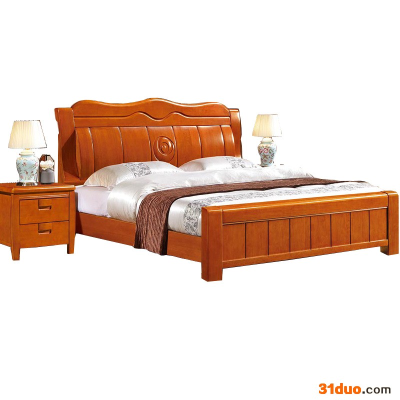 实木床 1.5米1.8米双人床婚床卧室家具简约现代橡木源头**