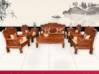 红木家具东阳木雕**紫檀花梨木家具卓瑞红木沙发新中式家具麒麟沙发11件套福瑞红