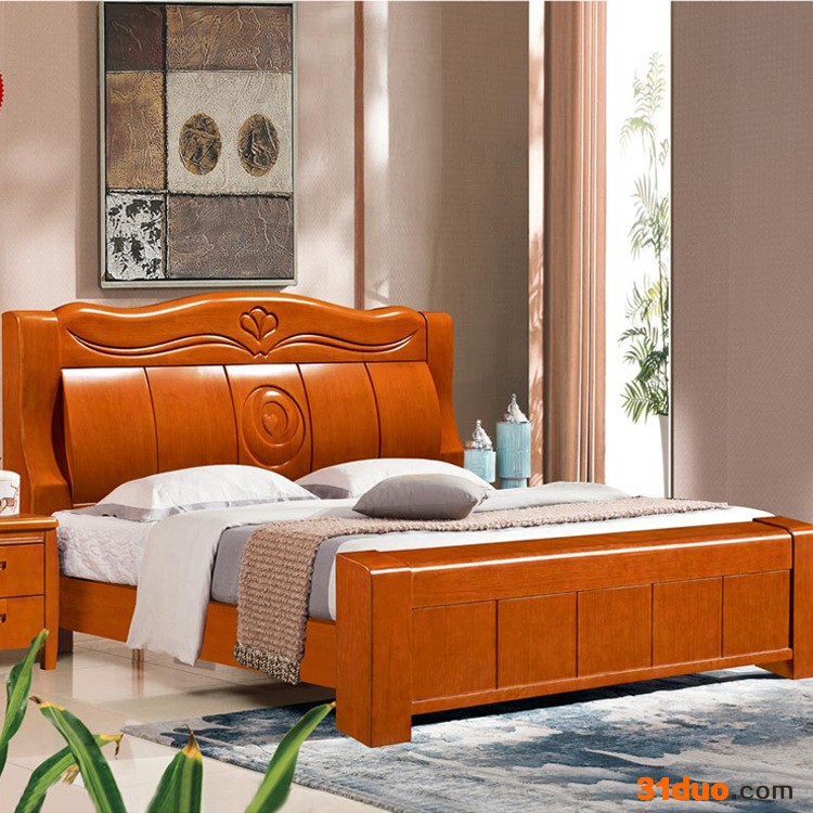 源头全实木家具2*2.2米实木床可定制高箱双人床简约现代**