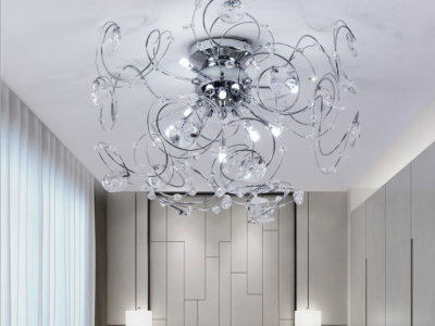 客厅卧室圆形太阳花吸顶灯 遥控式铁艺水晶灯 现代简约LED灯