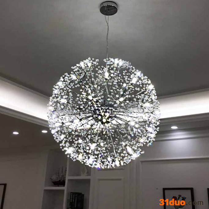 北欧后现代简约铁艺吊灯 创意圆形led水晶灯 客厅灯具灯饰