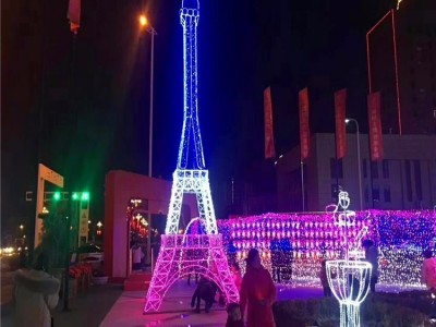 东胜工艺2018灯光节造型灯动态灯定制户外大型埃菲尔铁塔梦幻城堡led图案灯天地排灯光