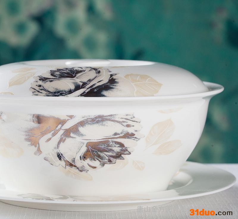 陶瓷盘子碗套装骨质瓷50头餐具套具植物花卉** 炫色多彩