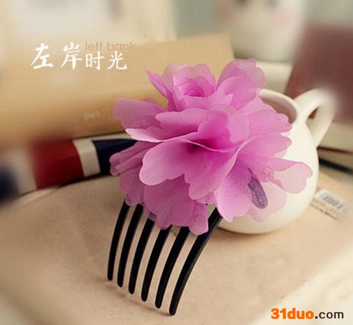 左岸头饰 韩版头饰蕾丝花卉发梳少女插梳厂家直供发梳缤纷花语