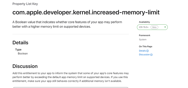 iOS 15 将允许 APP 申请更多内存使用