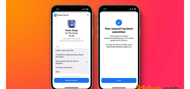 苹果 iOS 15 新功能：可直接在 App 内申请退款
