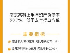 南京高科：上半年毛利率19.2% 同比减少23.5个百分点