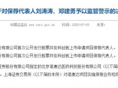 科创板撤退两年后诺康达转战主板IPO 前保代因履职不到位被监管警示