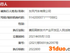 东风汽车有限公司年内又成被执行人 执行标的202万