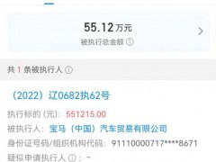 宝马中国被强制执行55.12万元